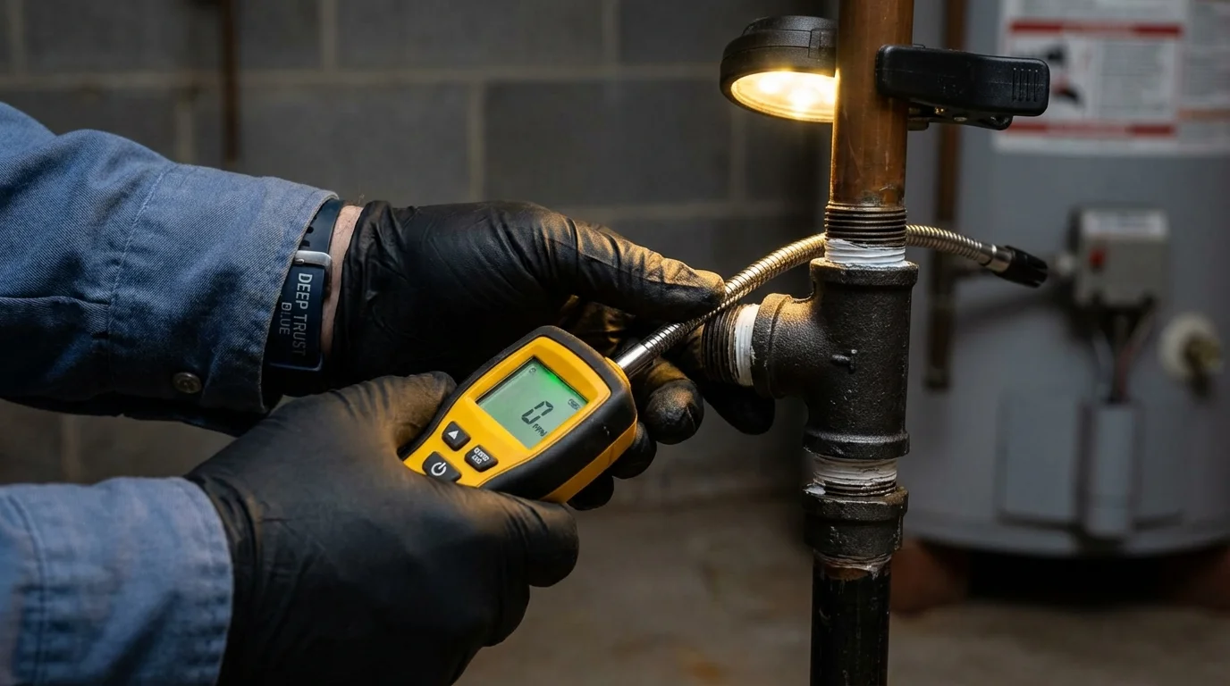Gas leak detection with electronic sniffer by Johns Plumbing LLC in Thoreau